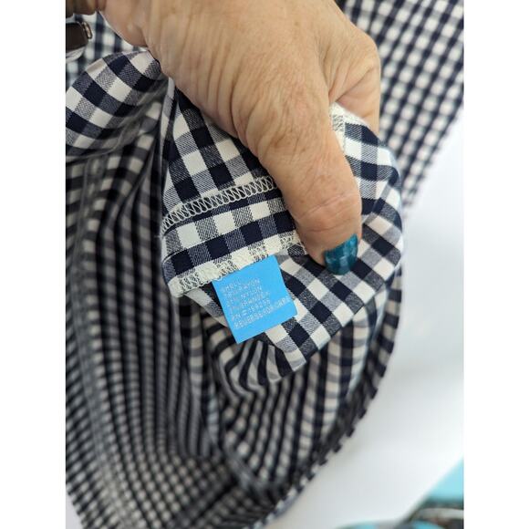 J.McLaughlin Joselyn Gingham Print Dress Navy White Stretch Sheath V Neck 6 - Picture 6 of 10